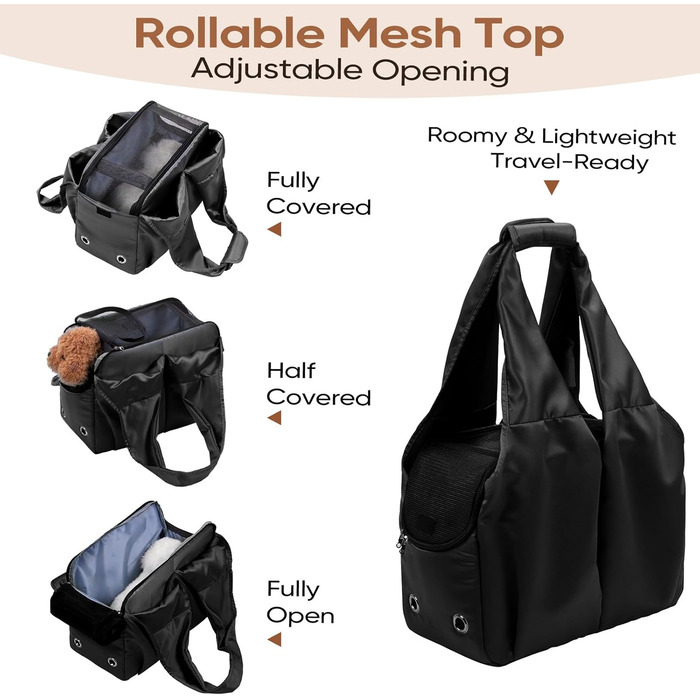 Сумка-переноска для собак, котів та цуценят – чорна, м'яка, складна, легка, до 6,8 кг, з 4 кишенями, для подорожей та до ветеринара