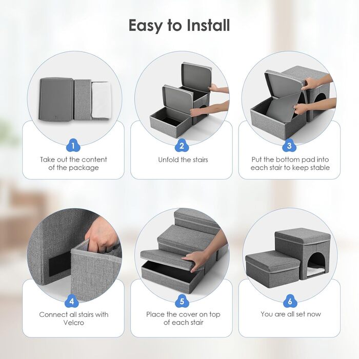 Сходинки для собак маленьких порід, складані. Сходи для котів з ящиками для зберігання. Сходи для домашніх тварин на диван та ліжко (2 сходинки)