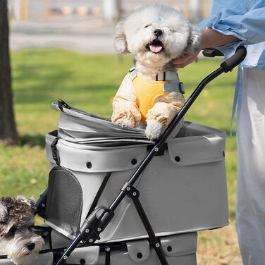 Дитяча коляска для тварин Homewell: 2 поверхи, складна, з корзиною, тримачем для напоїв та шлейкою, вантажопідйомність 25 кг (Чорний)