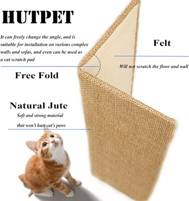 Складана кігтеточка HUTPET для котів, настінна та кутова, захист меблів, з іграшками, горизонтальна, для домашніх котів