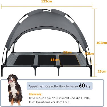 Лежанка для собак з балдахіном, велика, 92 x 76 x 92 см. Лежанка для тварин, водонепроникна, з дихаючим мережевим покриттям, для кемпінгу та пляжу. Розмір L (XL: 122 x 92 x 102 см)
