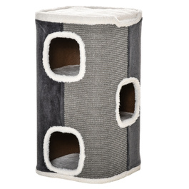 Кігтеточка PawHut Cat Tree з 3 ярусами, ДСП, оксамитовий поліестер, сизаль, сірий+білий, 40x40x74см| Аосом