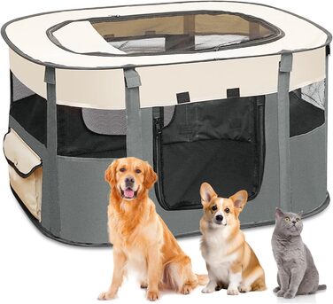 Складаний вольєр для цуценят, переносний вольєр для тварин, вольєр для цуценят, вольєр для тварин в приміщенні, вольєр для кошенят, цуценят, кроликів, сірий, 90 x 70 x 58 см