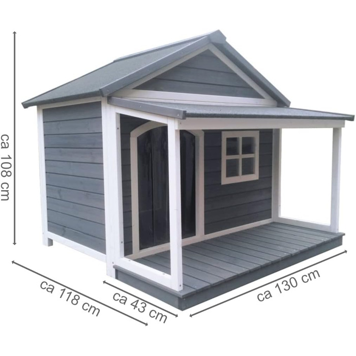 Будка для собак SunnyDogs з масивного дерева | Тепла та водовідштовхуюча будка з дахом та терасою | Розміри: 130 x 118 x 108 см