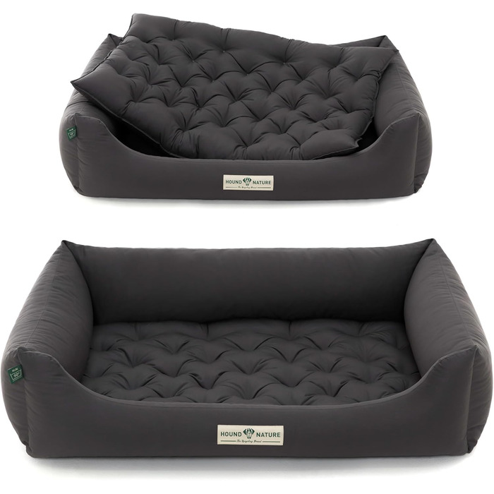 Ортопедичне собаче ліжко HOUND & NATURE Zermatt, корзина для великих собак з високим бортиком, м'яке собаче ліжко з подушкою, яку можна прати (L - 105x75 см, сірий)