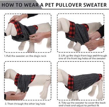 Теплий собачий светр CITÉTOILE з візерунком у клітинку, високим коміром та отворами для повідка – зимовий одяг для собак маленьких, середніх та великих порід, а також для котів, сірий, розмір M