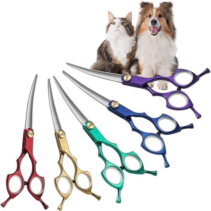 Вигнута ножиці для грумінгу домашніх тварин 6.8' - ножиці для собак та котів з нержавіючої сталі, для стрижки лап, вух, очей та шерсті (зелені)