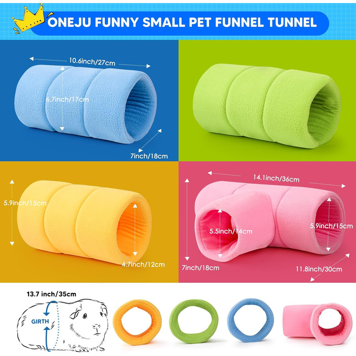 Туннель для морських свинок ONEJU, 2-сторонній, для гри та відпочинку, миється, з блискавкою, для зберігання, кольоровий