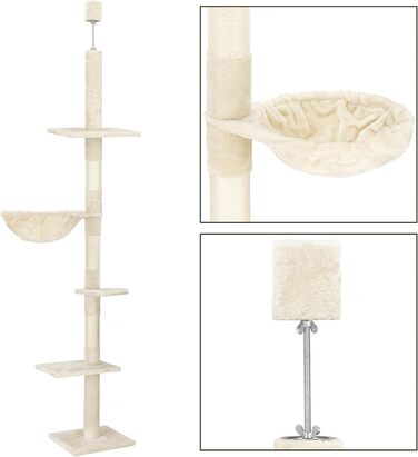 Котячий комплекс SPRINGOS з дряпалкою, лежаком та регульованою висотою 245-260 см, кремовий