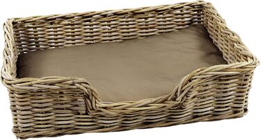Корзина для собак Kobolo з плетеного ротангу, собаче ліжко з подушкою, 81x62x21 см