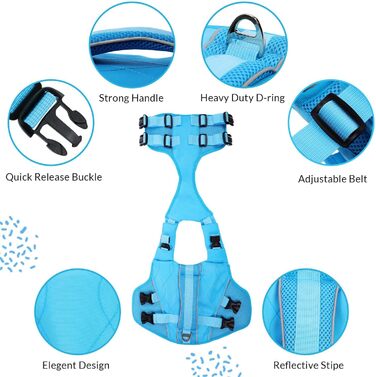 Жилет для собак AENKU: плаваючий, з ручкою, для чихуахуа, такси, бульдога, лабрадора (блакитний, XS)
