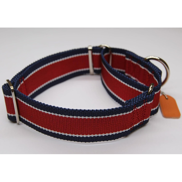 Нашийник для собак Martingale, 4 см, міцний нейлон 1600D, анти-вислизання, з трикольоровими смугами, для собак середніх та великих порід (M), сіро-блакитний & чорний, розмір 43-64 см
