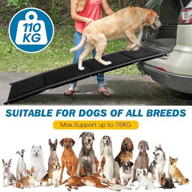 Рампа для собак Hunderampe - до 110 кг, складана, з антиковзким покриттям, для авто, вантажівок та SUV, переносна для собак середніх, великих та літніх