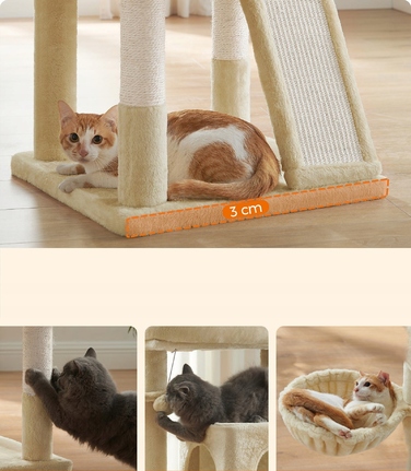 Низька скребничка для котів Feandrea, бежева, 96 см, сизаль, 2 рівні