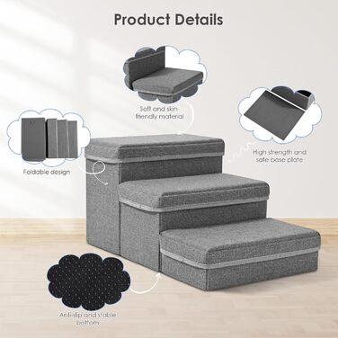 Сходинки для собак маленьких порід, 3 сходинки, складана, для котів та собак, з ящиками для зберігання, підійде для дивану та ліжка