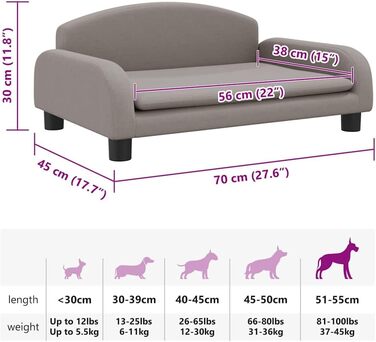 Крісло-ліжко для собак, м'яке ліжко для тварин, диванчик для маленьких собак та котів, тканина, 70 x 45 x 30 см, пудровий