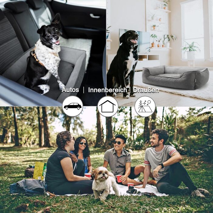 Ортопедичне собаче ліжко Lucky Sign з м'якого флюсу, 90x65x21 см, сірий колір. Знімне покриття, для великих та маленьких собак.