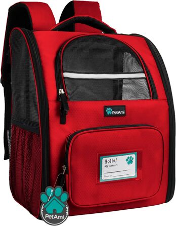 Рюкзак для котів та собак PetAmi - червоний, 41x26x32 см, вентильований, для подорожей, безпечний