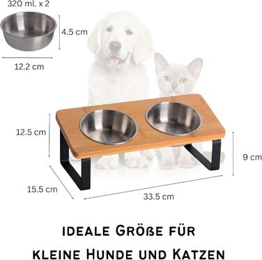 Підвищена годівниця для котів, ергономічна миска для котів, годівниця з кераміки та дерева, піднята годівниця для котів та маленьких собак (бамбук - нержавіюча сталь)