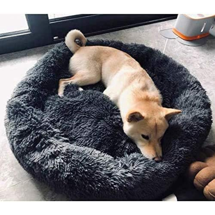 Кругле собаче ліжко ZINN, м'яке, миється, для великих собак, розмір M (діаметр 70 см), темно-сірий