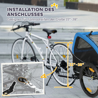 Складаний візок для собак з відбивачами, сітчастим вікном та прапором безпеки, до 20 кг, 138x70x89 см, синій