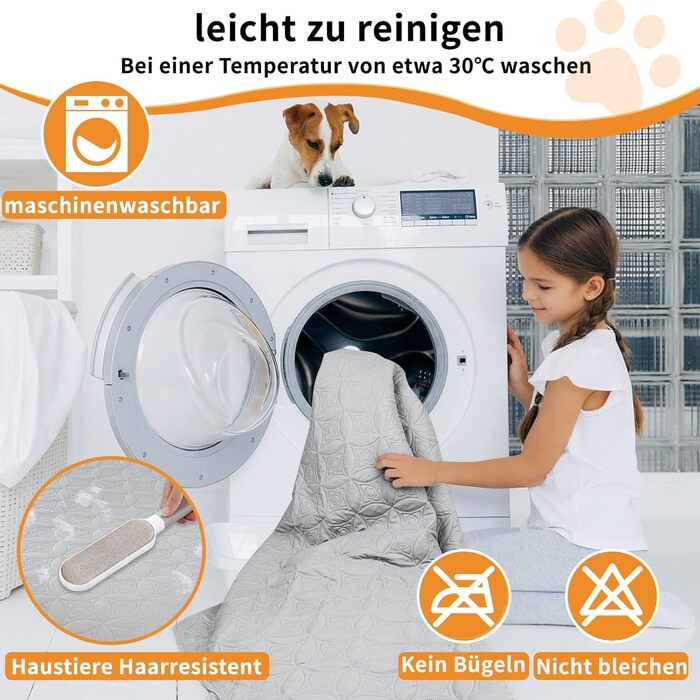 Водостійкий коврик для собак Pick for Life, 157x208 см, миючий, для великих і маленьких собак, захист ліжка, дивана, авто, двосторонній, сірий