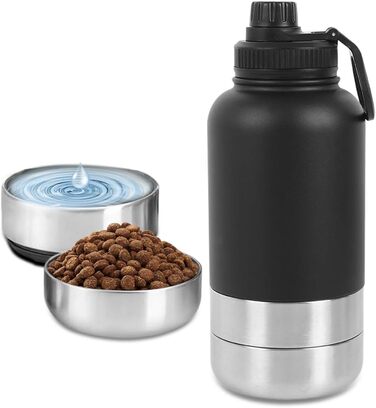 Водяна пляшка для собак Ruioomeep з мисками для води та їжі, з нержавіючої сталі, для подорожей, прогулянок та активного відпочинку