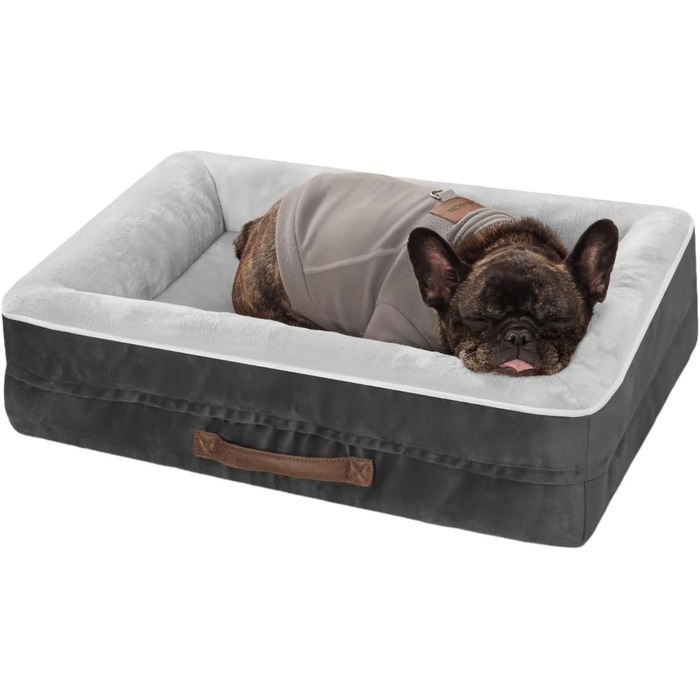 Ортопедичне ліжко для собак великих порід, кошик для собак, що можна прати, з яєцеподібною піною, водовідштовхуване диван для собак з неслизьким дном та чотиристоронньою подушкою (61x46x15 см, сірий)