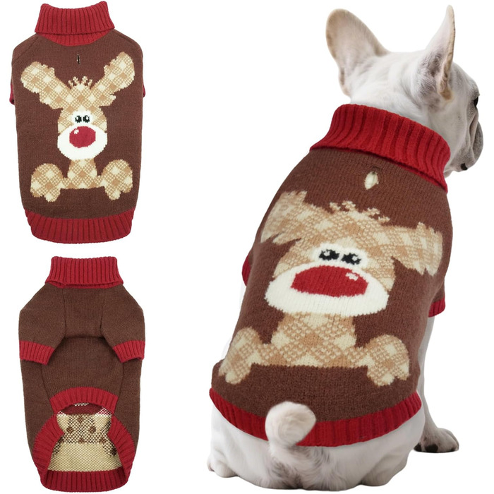 Теплий рожевий пуловер для собак на Новий рік з отвором для шлейки, для мопсів, французьких бульдогів, цвергшнауцерів, розмір L