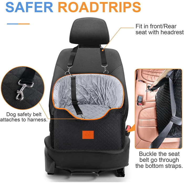 Автокрісло для маленьких собак з Memory Foam до 15,9 кг, підвищене, безпечне, знімний та праний чохол