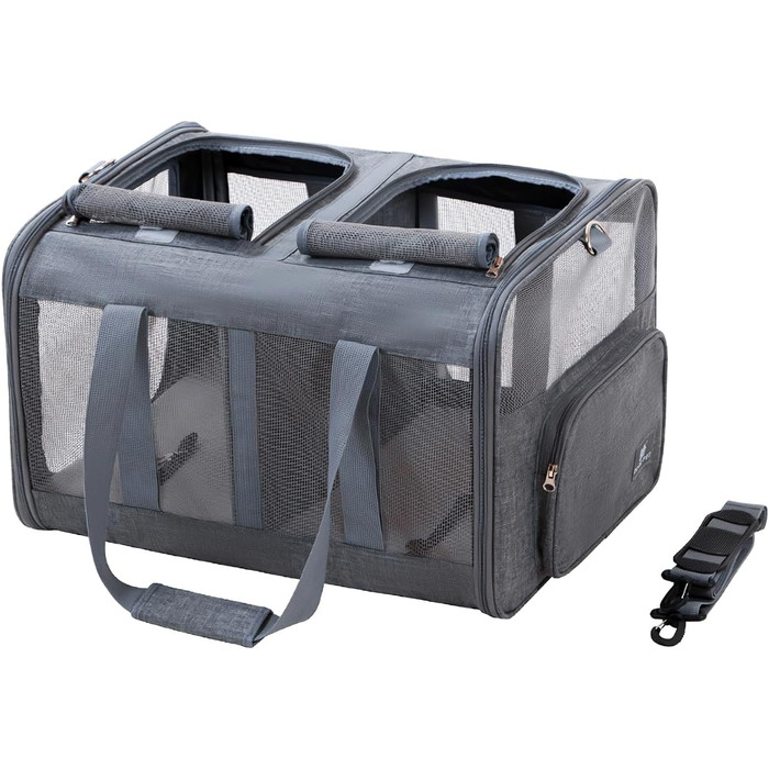 Транспортна сумка PETCUTE для котів середніх розмірів та маленьких собак до 17.5 кг, складана переноска з плечовим ременем та внутрішнім страхувальним шнуром, переноска для котів для подорожей, схвалена авіакомпаніями, темно-сіра