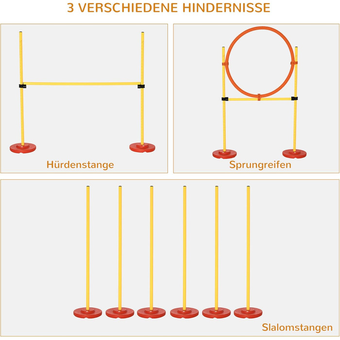 Набір для аджиліті PawHut для собак: 3 елементи, тренування, стрибки, перешкоди, слалом, регульована висота, сумка