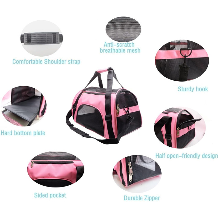 Переноска для котів та собак, м'яка, портативна, складана, схвалена авіакомпаніями (Mittel-Hellrosa)