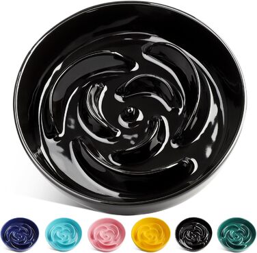 Керамічна миска для собак Slow Feeder, 2 чашки, рожево-чорна, для середніх порід, сприяє звичці повільного годування, 8 дюймів