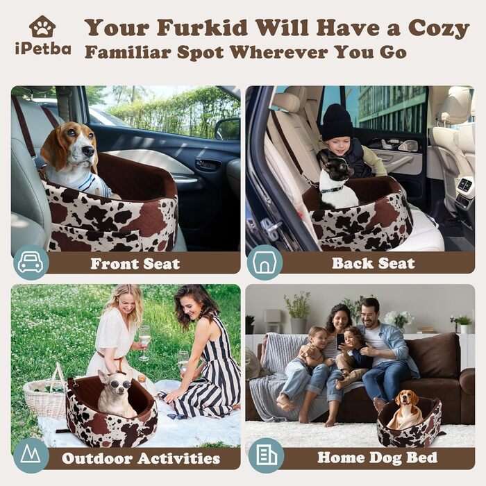 Автокрісло для собак - захист від зіткнень, антиковзаюче, захищає салон авто, знімне та пральне, коричневе