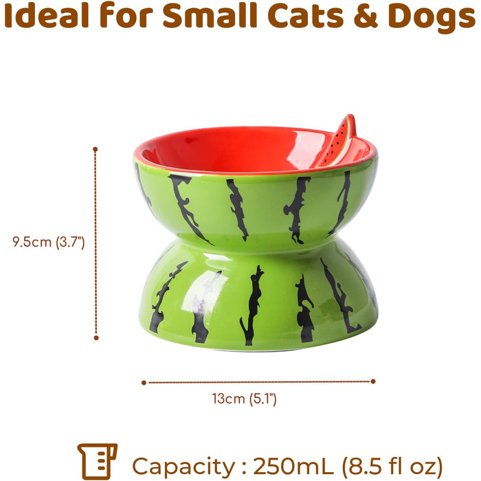 Котло propositions, піднята керамічна миска для котів, миска для їжі з підставкою, миска для котів, що запобігає блювоті, для кошенят, придатна для миття в посудомийній машині (рожевий) (кавун)