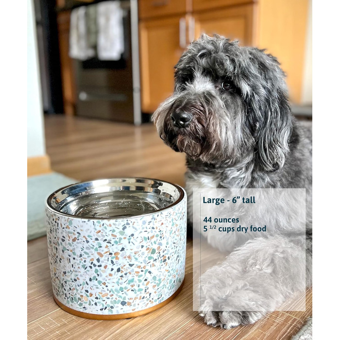 Підставка для годівлі собак Pet Junkie Terrazzo з мискою з нержавіючої сталі, велика, біла