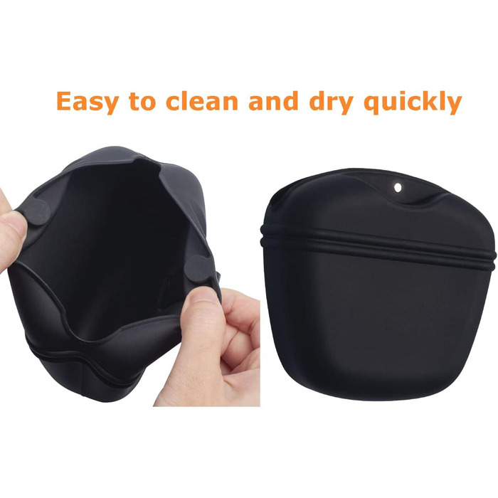 Сумка для ласощів для дресирування собак з силікону, з магнітною застібкою, з кліпсою для пояса, чорного кольору