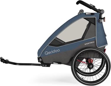 Qeridoo Sportrex 2 Limited Edition Jeans Blue: Дитячий велопричіп для 2 дітей, 360° обертове колесо, захист голови
