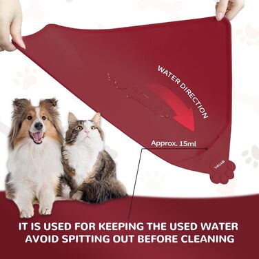 Водонепроникний килимок для годування домашніх тварин з високими бортиками, 55 x 38 см, силіконовий, нековзний, для собак, котів, запобігає розливанню води (Вулкан-червоний)