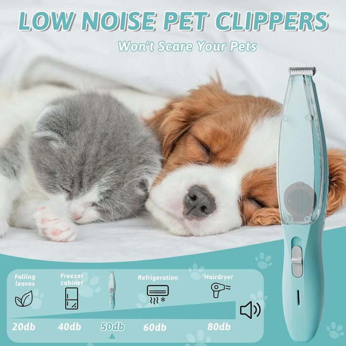 Професійний триммер для собак з пилососом та LED-підсвічуванням, для грумінгу лап, вух, обличчя. Підходить для собак та котів (Блакитний)