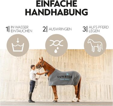 Охладна ковдра SUNRIDE для коней (Cool Down) 3-частинна - з накидкою на голову та тканиною - миттєвий охолоджуючий ефект завдяки випарній прохолоді - екологічна, проста у використанні - сіра (125 см)