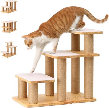 Сходинка для собак FUKUMARU, 3 сходинки, з дерева та джуту, регульована висота 18-51 см, вантажопідйомність до 90 кг, сірий колір