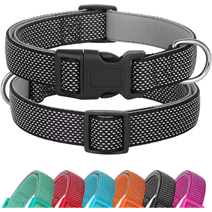 Відбиваючий нашийник для собак Didog з пряжкою, регульований, м'який неопрен, з підкладкою, нейлон, для маленьких, середніх та великих собак, чорний, L: обхват шиї 33-56 см, чорний