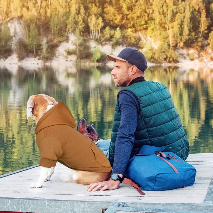 Теплий пуловер для собак маленьких порід, з капюшоном та кишенею (колір: коричневий, розмір S/M)