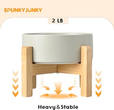 Керамічна миска для собак SPUNKYJUNKY з підставкою, набір для корму та води, піднята, нековзка, для середніх порід, 2 x 813 мл, сіра