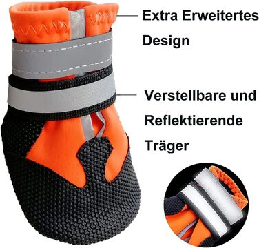 Водонепроникні чоботи для собак Leeko, 4 шт. - антиковзаючі, захист лап, з відбиваючим ремінцем, на липучці, для маленьких собак, помаранчеві (S)