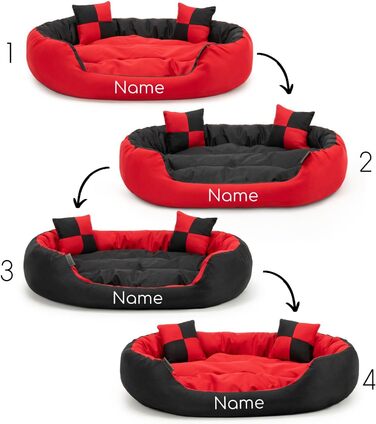 Ліжко для собак Lionto 4-в-1 з двостороннім подушкою, 85x70 см, з міцного оксфорду, з глибоким входом, водовідштовхувальне, з декоративною подушкою, для собак та котів усіх розмірів (червоний/чорний, L 110 x B 80 x H 23 см)