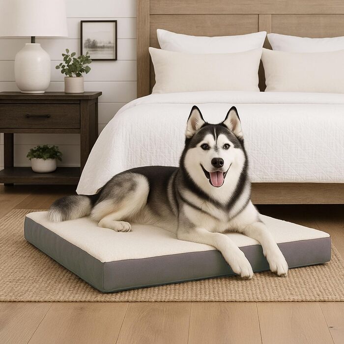Ортопедичне ліжко для собак Petmaker, 2-шарове, з Memory Foam, для великих собак до 45 кг, сірого кольору, розмір L (112 x 89 x 12 см)