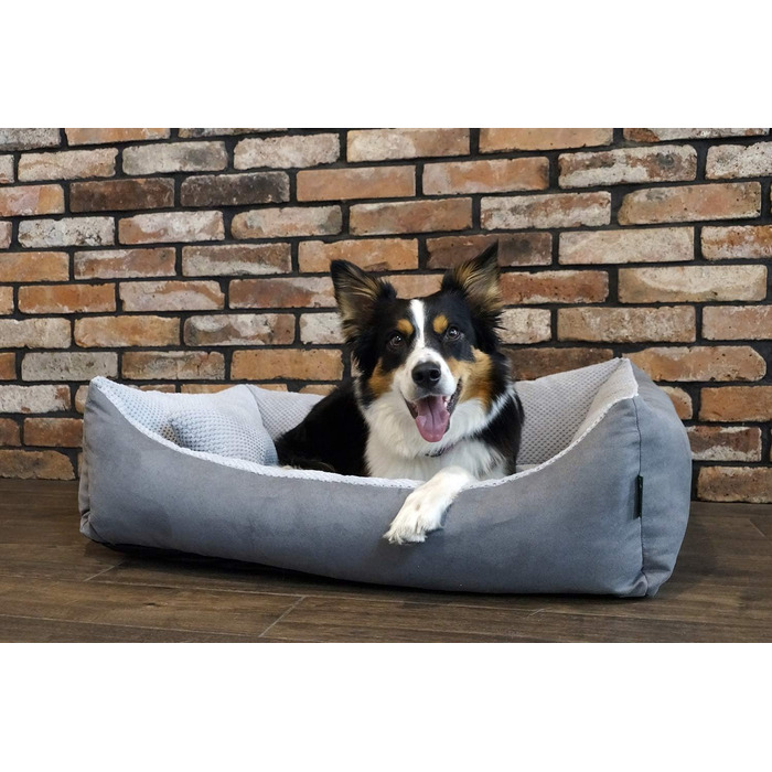 М'яке ліжко для собак Teo 120x100 см, сіре - знімний чохол, кошик для собак середніх порід